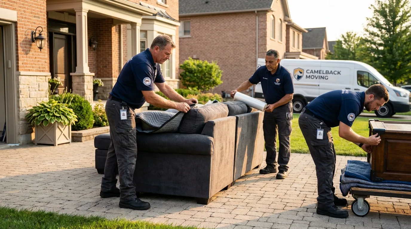 Large estate moving crew wrapping furniture in Kew Gardens, NY