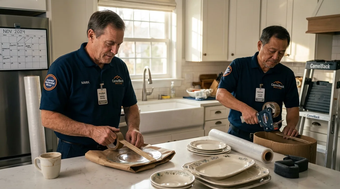 Professional crew packing kitchen dishware in Kew Gardens, NY